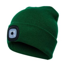 LED Knit Hat Button Cell Type Knitted Hat With Light Glowing (Color: Dark green, Style: B)