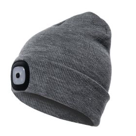 LED Knit Hat Button Cell Type Knitted Hat With Light Glowing (Color: Grey, Style: B)
