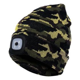 LED Knit Hat Button Cell Type Knitted Hat With Light Glowing (Color: Camouflage green, Style: B)