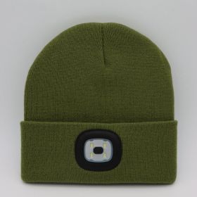 LED Knit Hat Button Cell Type Knitted Hat With Light Glowing (Color: Army Green, Style: B)