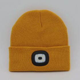 LED Knit Hat Button Cell Type Knitted Hat With Light Glowing (Color: Yellow, Style: C)