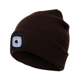 LED Knit Hat Button Cell Type Knitted Hat With Light Glowing (Color: Brown, Style: C)