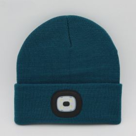 LED Knit Hat Button Cell Type Knitted Hat With Light Glowing (Color: Ink green, Style: B)