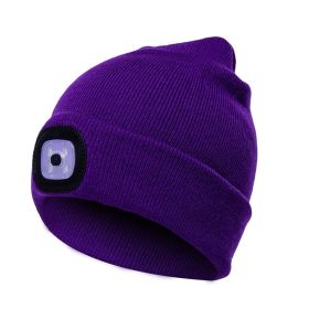 LED Knit Hat Button Cell Type Knitted Hat With Light Glowing (Color: Purple, Style: B)
