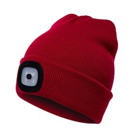 LED Knit Hat Button Cell Type Knitted Hat With Light Glowing (Color: Red, Style: C)