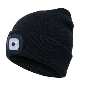 LED Knit Hat Button Cell Type Knitted Hat With Light Glowing (Color: Black, Style: B)